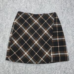 Hollister Skirt Womens XS Brown Black Plaid Ultra High Rise Wool Blend Mini